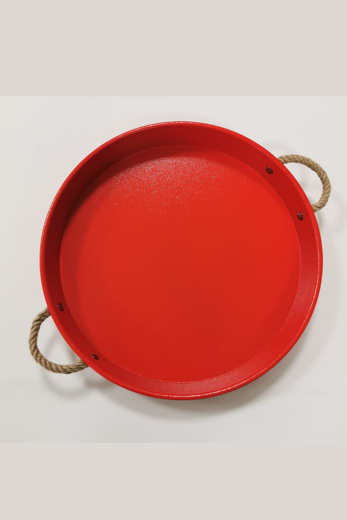 Kitchen Trend 37 cm Halat Kulplu Metal Çay Kahve Dekoratif Kırmızı Sunum Tepsisi 