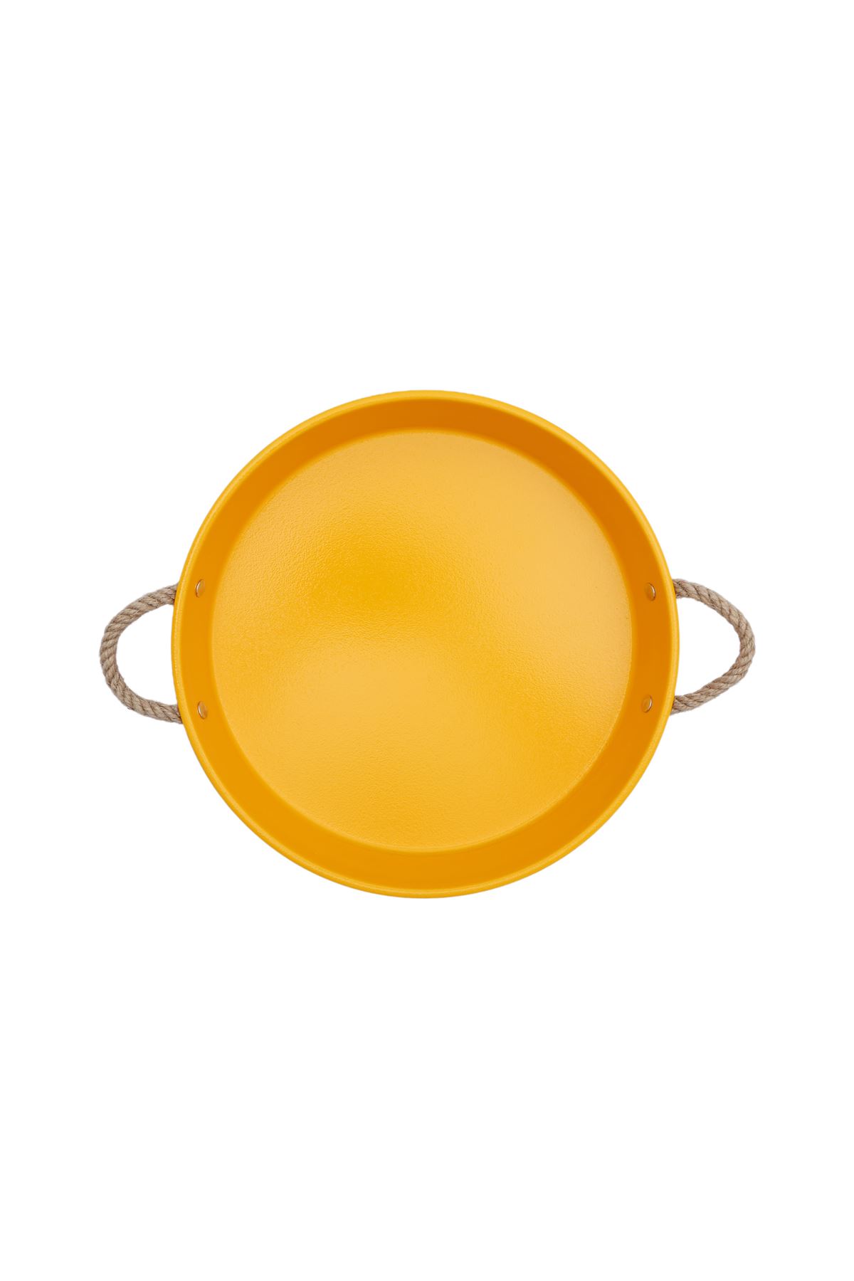 Kitchen Trend 30 Cm Halat Kulplu Sarı Metal Tepsi Çay tepsisi Kahve Tepsisi Sunum Tepsisi