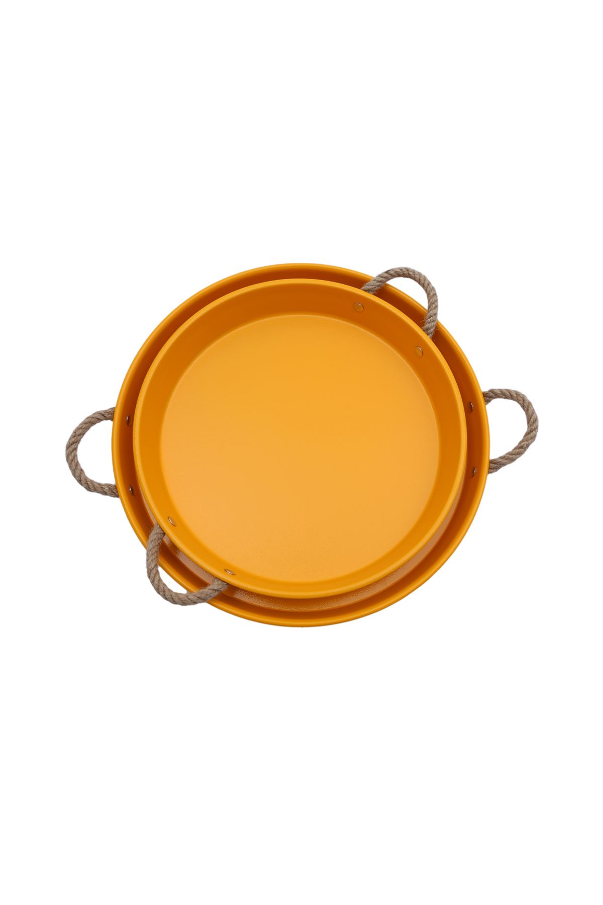 Kitchen Trend 3 Lü Halat Kulplu Sarı Metal Tepsi Çay tepsisi Kahve Tepsisi Sunum Tepsi Set
