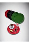 6 Lı 22 Cm Kırmızı,Siyah,Yeşil Metal Yuvarlak Çay, Kahve, Servis Tepsisi Dekoratif Sunum Tepsisi